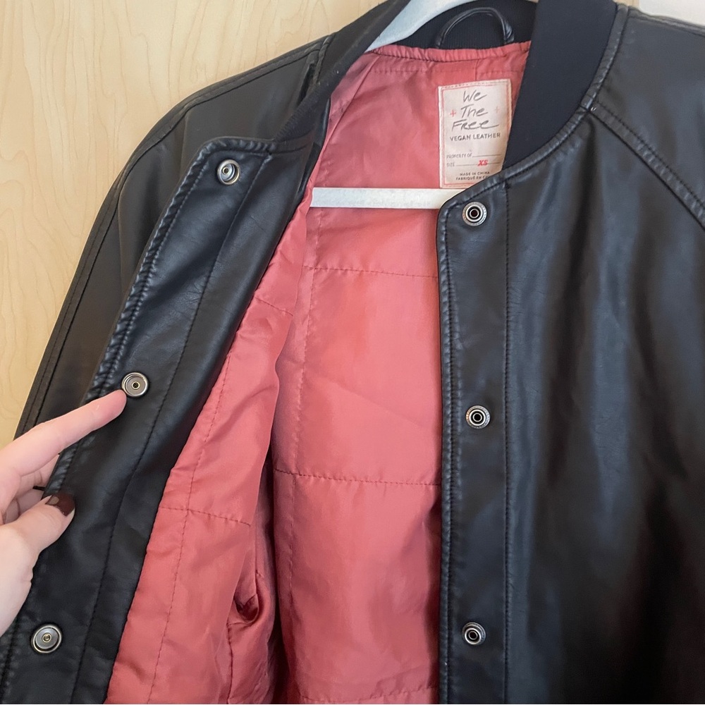 Free People Wild Rose Vegan Leather Bomber Jacket - Picture 4 of 8